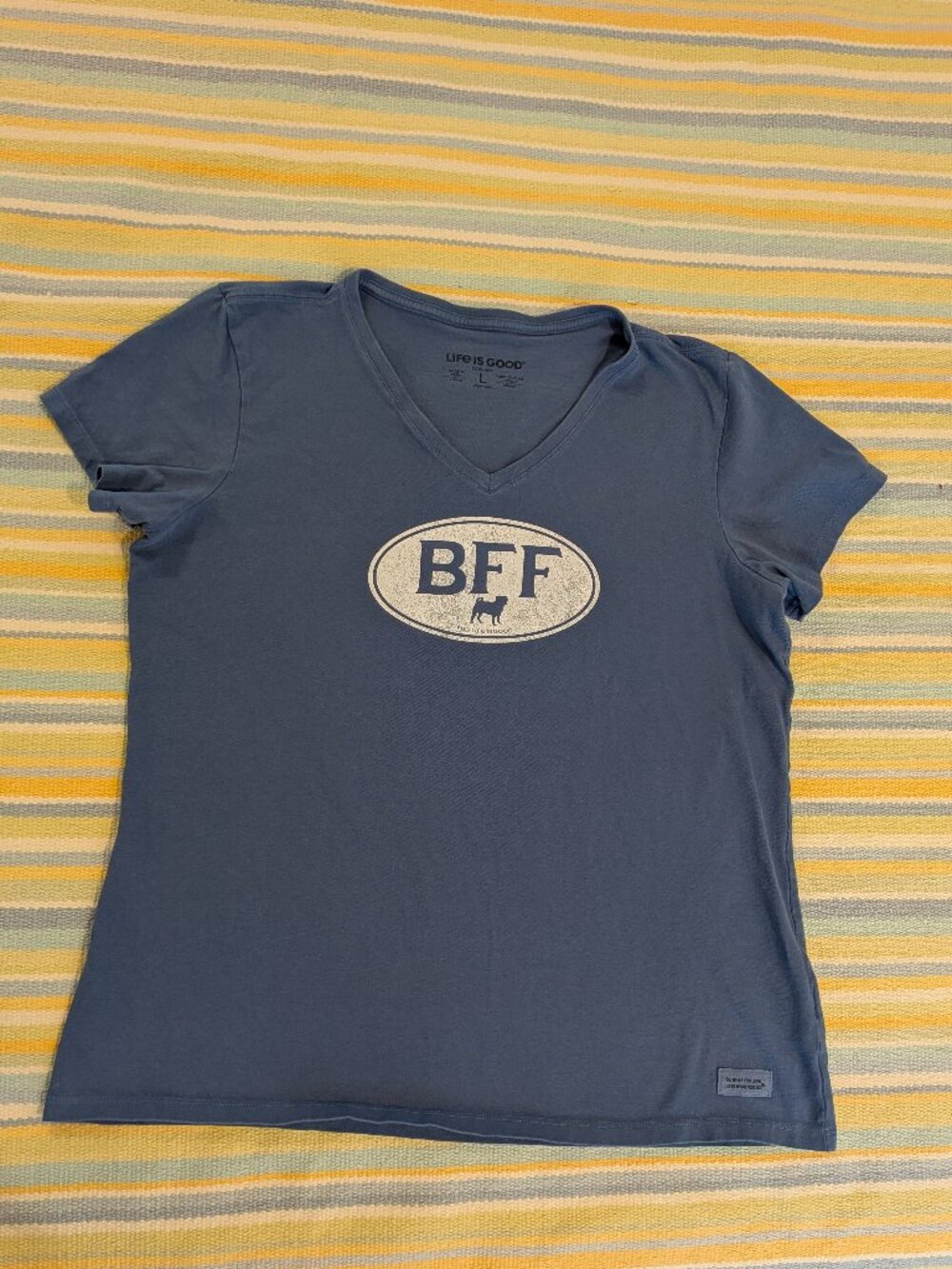 ⭐ Life is Good Blue Crusher Vneck BFF Dog Tee size Large